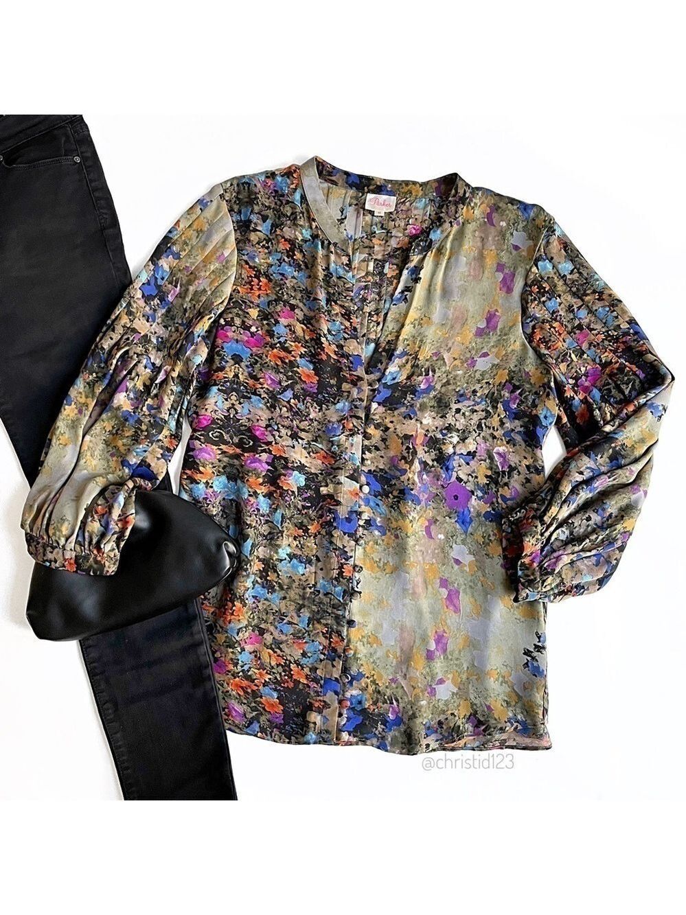 Parker Abstract Floral Print Silk Blouse